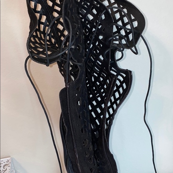 Peep toe thigh high lattice boots - Picture 6 of 6